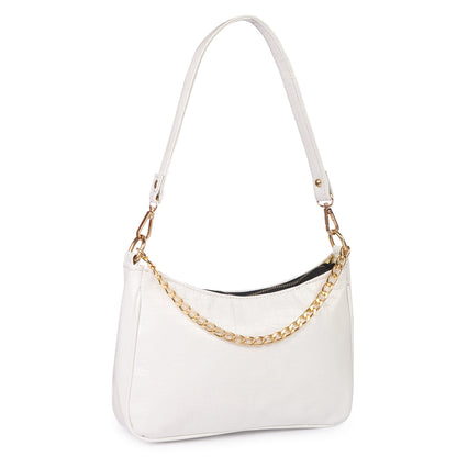 Princess Crescent Vegan Leather Snake Skin Shoulder Bag - White