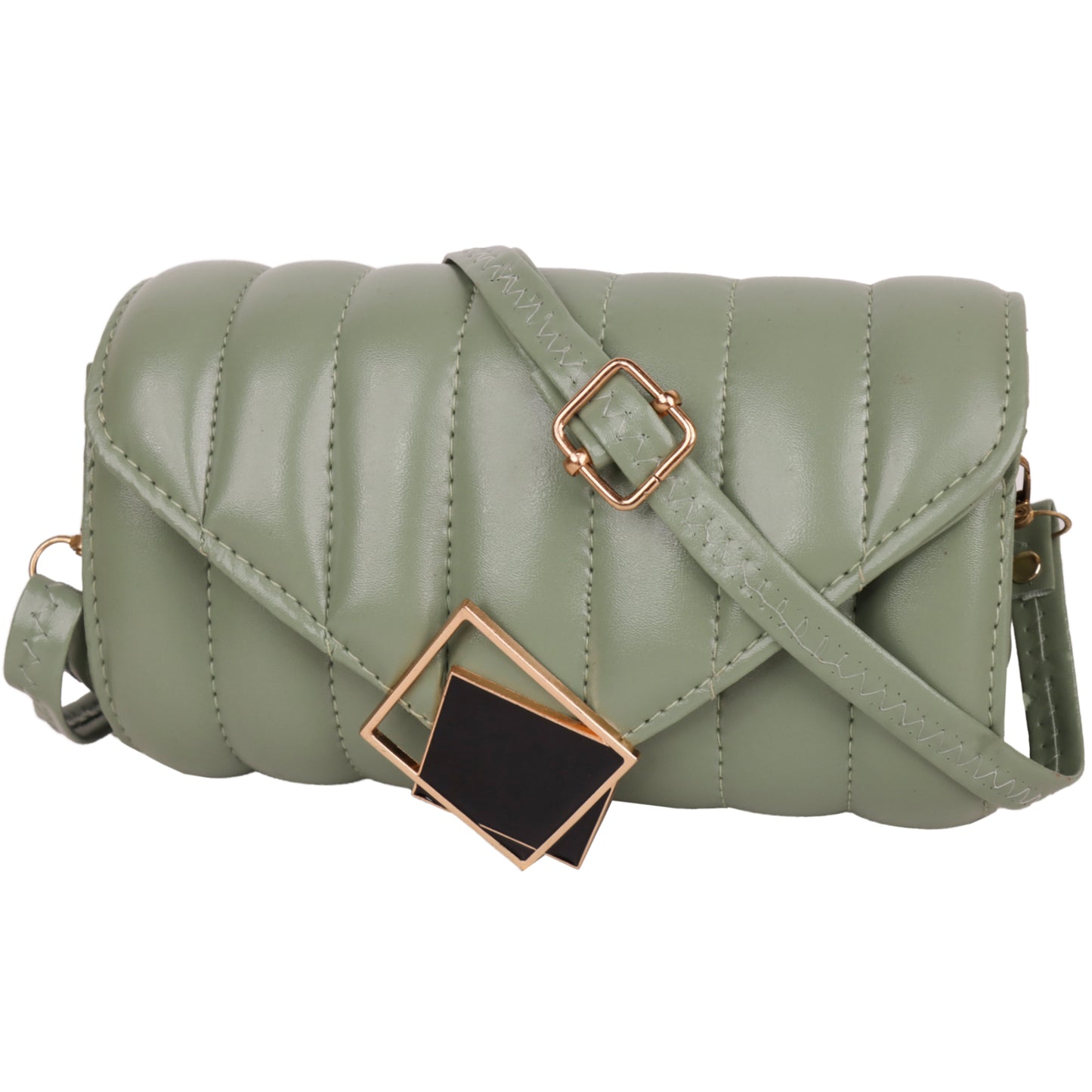 Princess Puffy Vegan Leather Quilted Sling Bag - Green