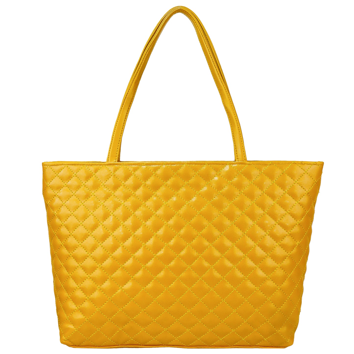 Blossom Vegan Leather Quilted Tote Bag - Yellow