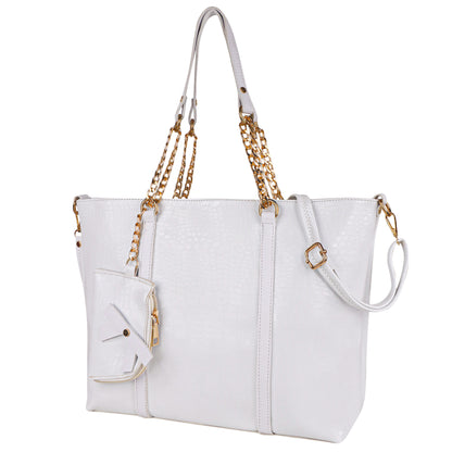 Callista Croco Vegan Leather Tote Bag with Money Pouch - White