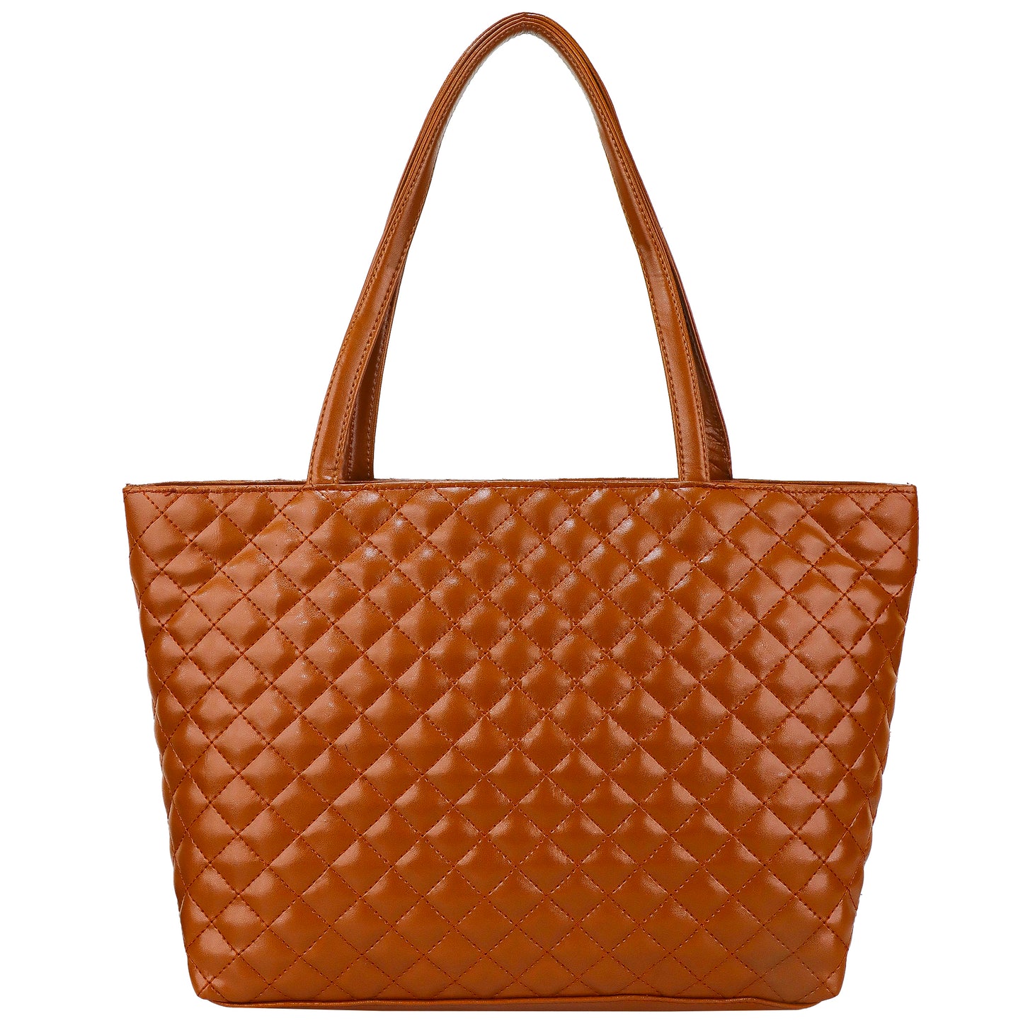 Blossom Vegan Leather Quilted Tote Bag - Brown