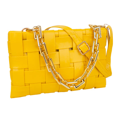 Miss Nairobi Vegan Leather Woven Sling Bag - Yellow