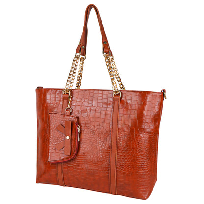 Callista Croco Vegan Leather Tote Bag with Money Pouch - Tan