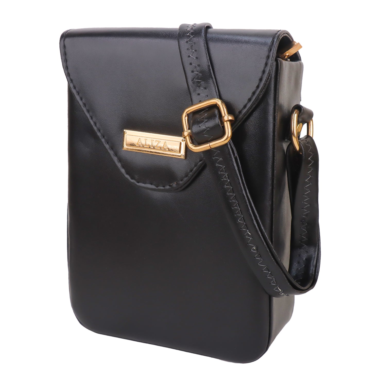 Miss Elona Vegan Leather Vertical Box Sling Messenger Bag - Black