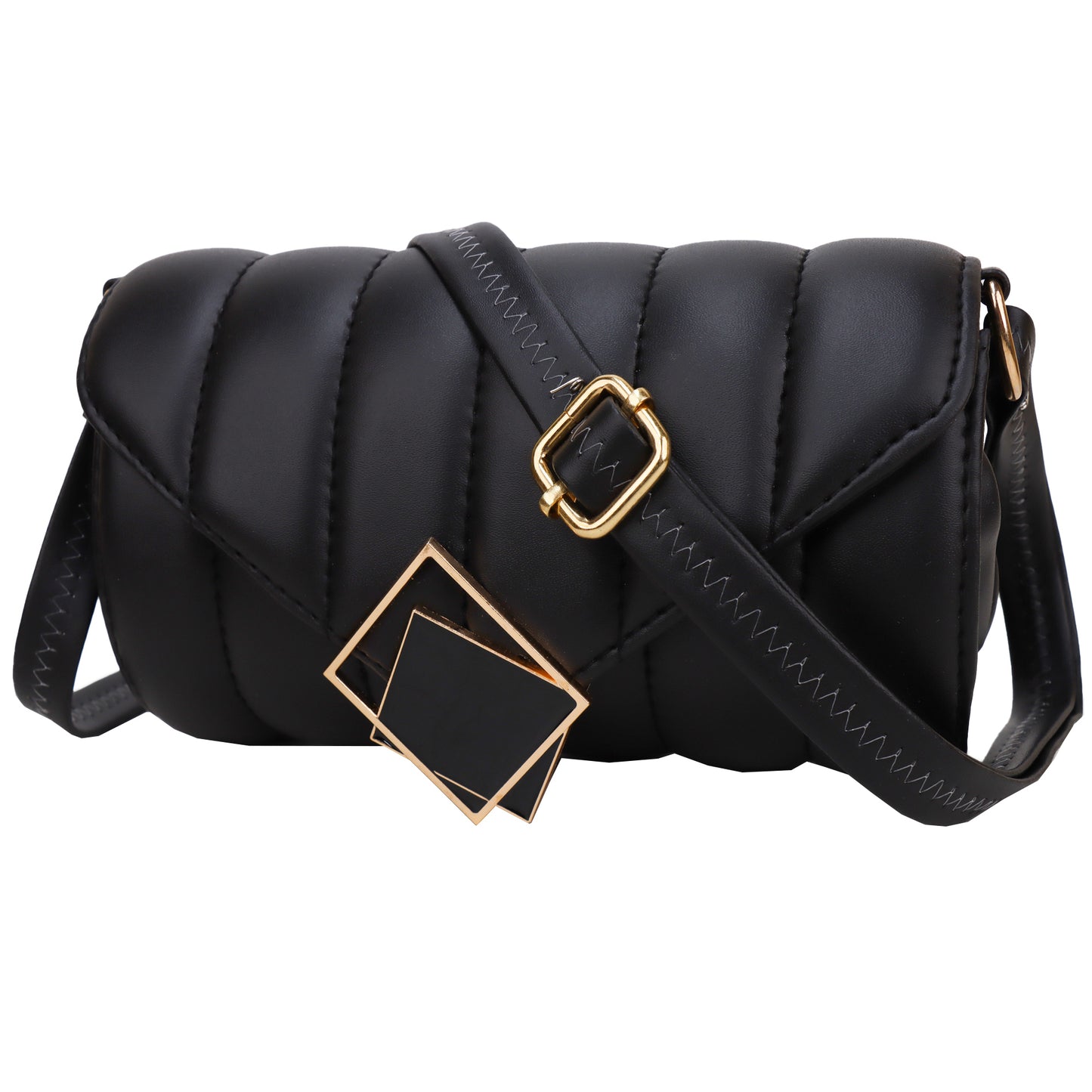 Princess Puffy Vegan Leather Quilted Sling Bag - Black