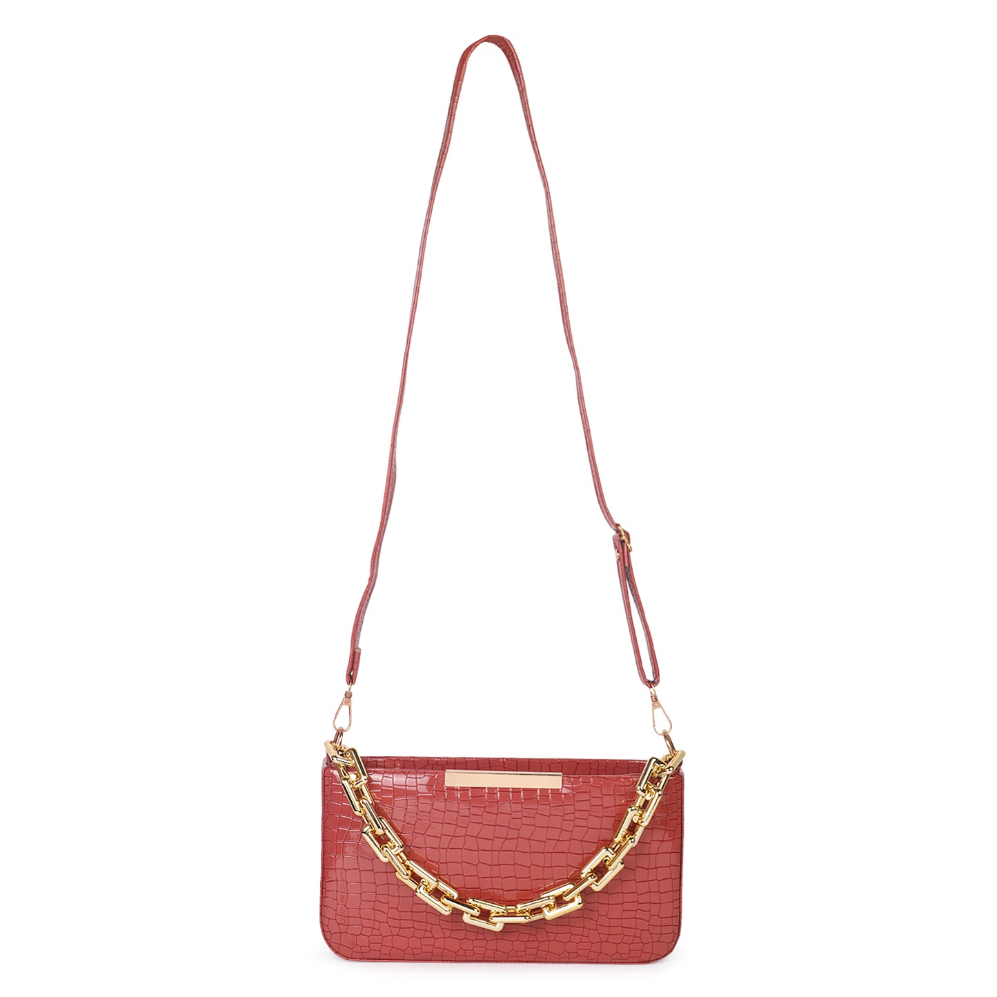 Miss Zury Viper Skin Vegan Leather Sling Bag - Red