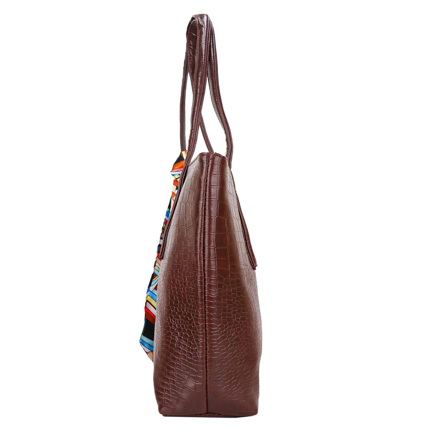 Croco Bloom Vegan Leather Tote Bag - Brown