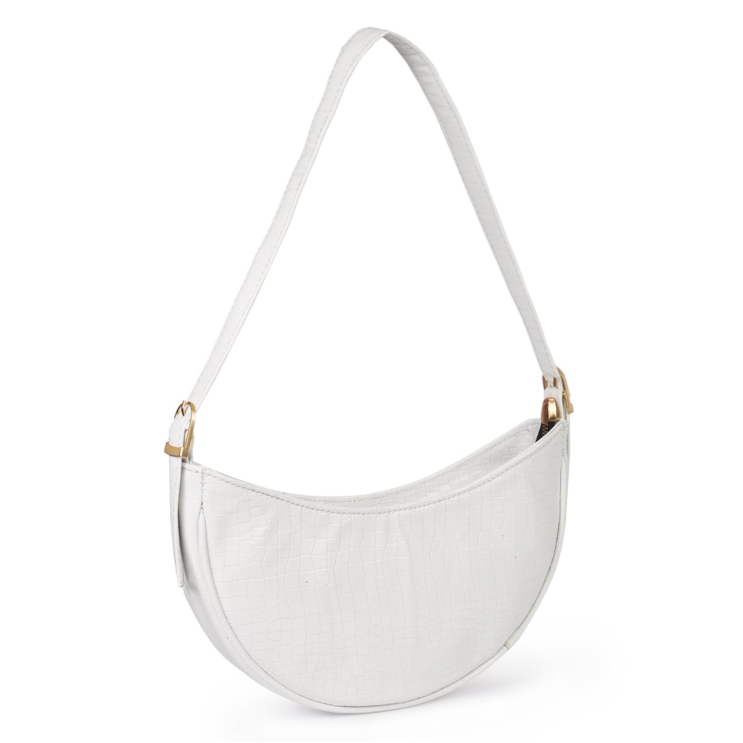 Crescent Moon Vegan Leather Snake Skin Shoulder Bag - White