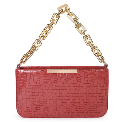 Miss Zury Viper Skin Vegan Leather Sling Bag - Red