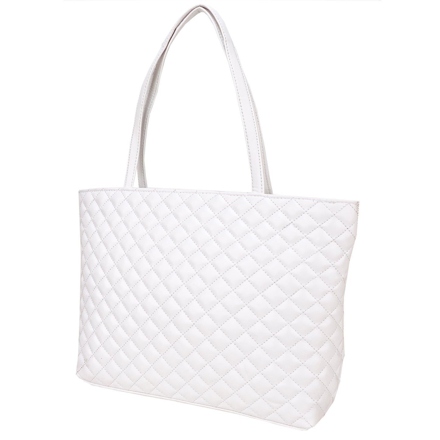 Blossom Vegan Leather Quilted Tote Bag - White