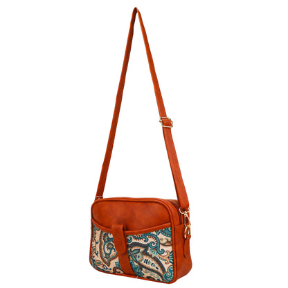 Ms. Elegant Paisley Printed Vegan Leather Sling Bag - Green