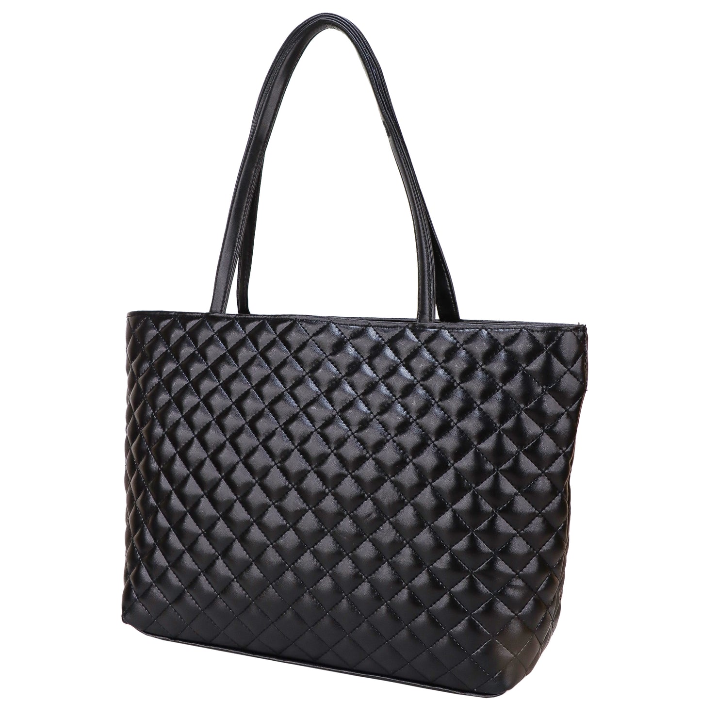 Blossom Vegan Leather Quilted Tote Bag - Black