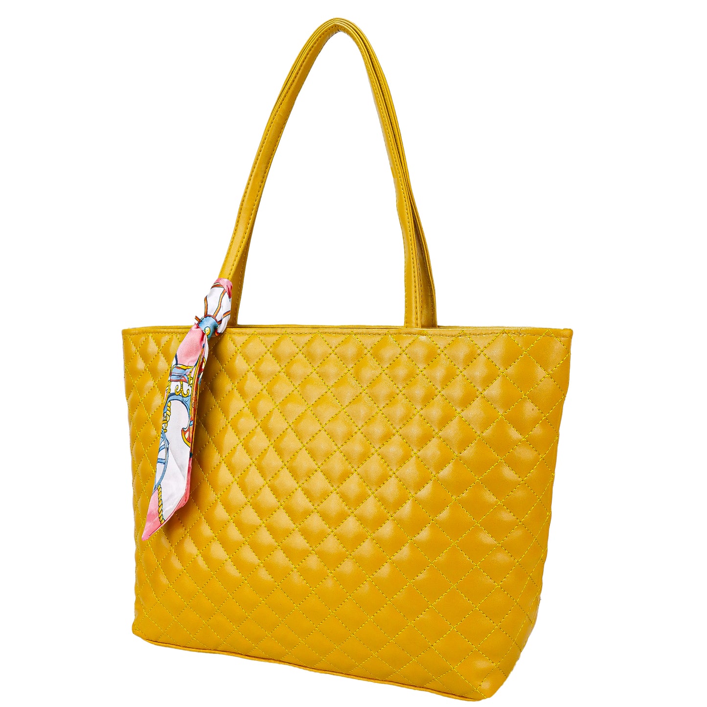 Blossom Vegan Leather Quilted Tote Bag - Yellow