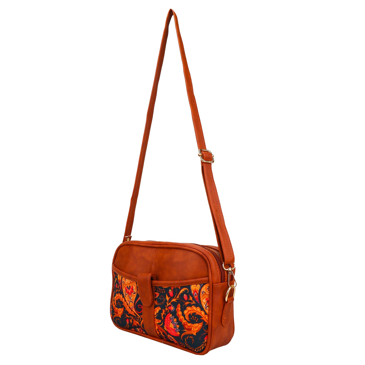 Ms. Elegant Paisley Printed Vegan Leather Sling Bag - Brown