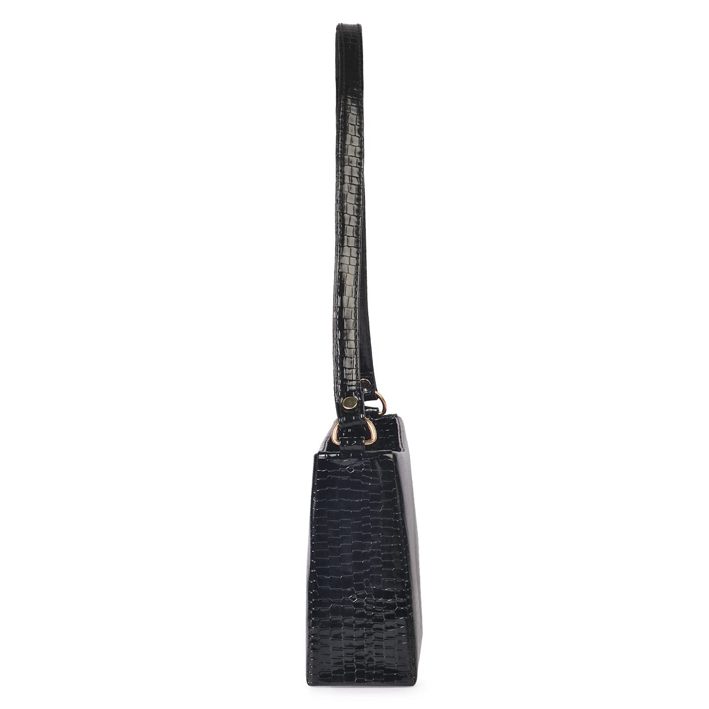 Princess Scarlet Vegan Leather Snake Skin Shoulder Bag - Black