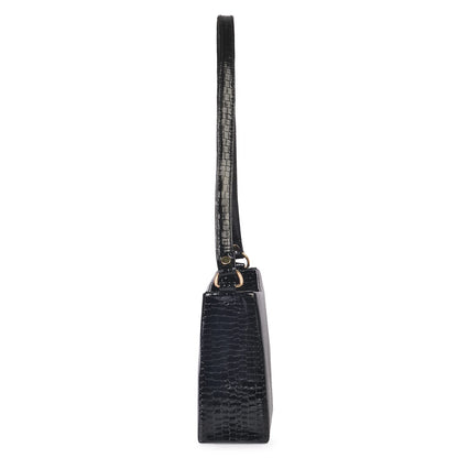 Princess Scarlet Vegan Leather Snake Skin Shoulder Bag - Black