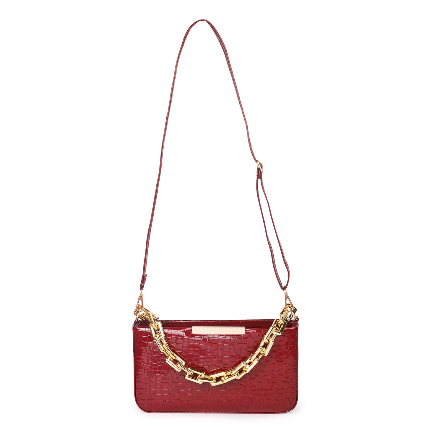 Miss Zury Viper Skin Vegan Leather Sling Bag - Maroon