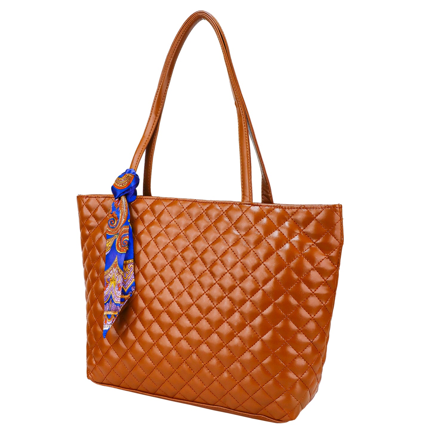 Blossom Vegan Leather Quilted Tote Bag - Brown