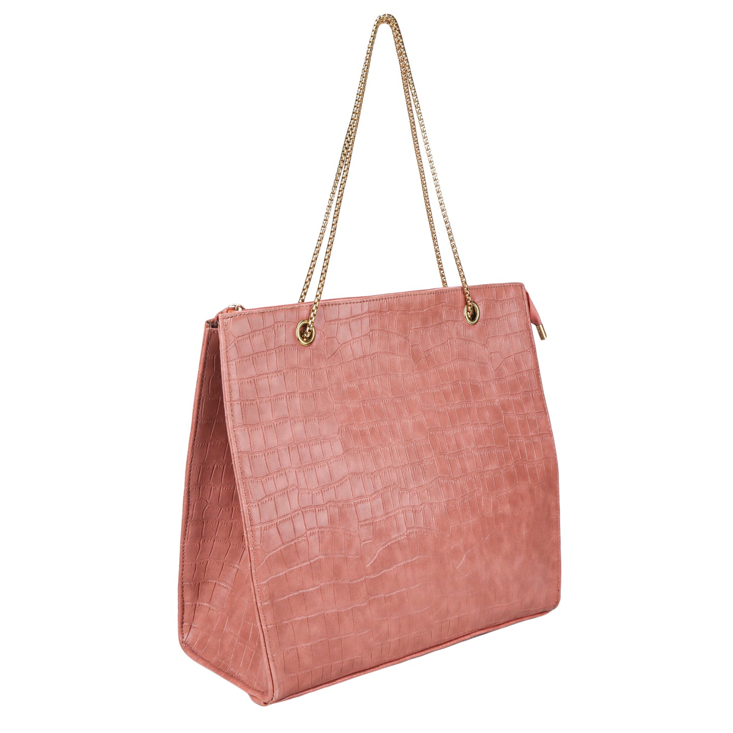 Croco Aurora Vegan Leather Tote Bag with Chain Straps - Peach