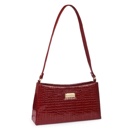 Princess Scarlet Vegan Leather Snake Skin Shoulder Bag - Maroon