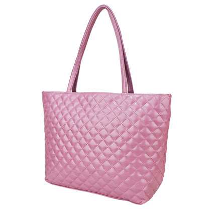 Blossom Vegan Leather Quilted Tote Bag - Pink