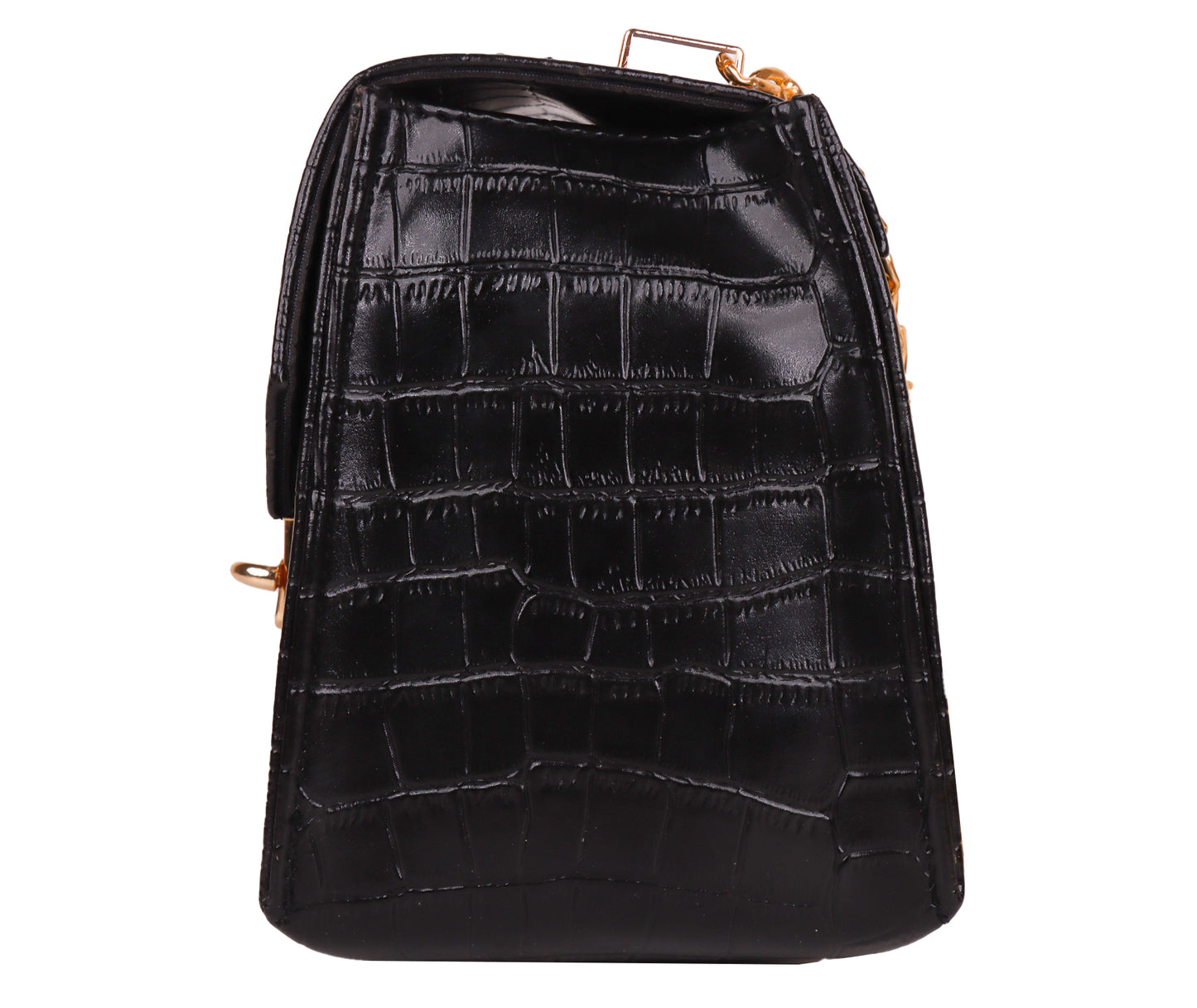 Miss Croco Vegan Leather Animal Skin Sling Bag - Black