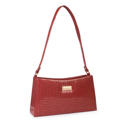 Princess Scarlet Vegan Leather Snake Skin Shoulder Bag - Red