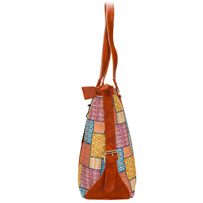 Gardinia Floral Canvas Striped Vegan Leather Tote Bag - Multicolor