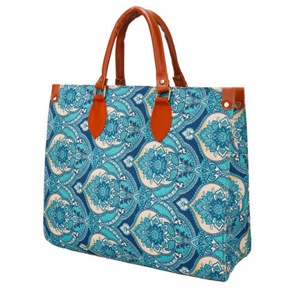 Gardinia Floral Canvas Hand Bag - Blue