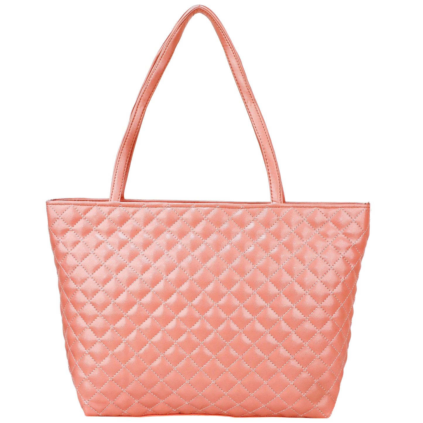 Blossom Vegan Leather Quilted Tote Bag - Peach