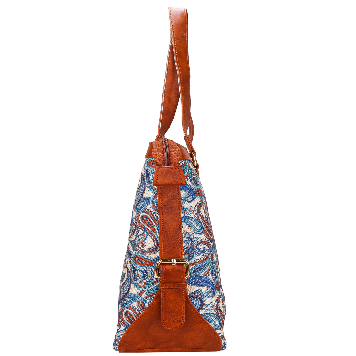 Gardinia Floral Canvas Striped Vegan Leather Tote Bag - Sky Blue