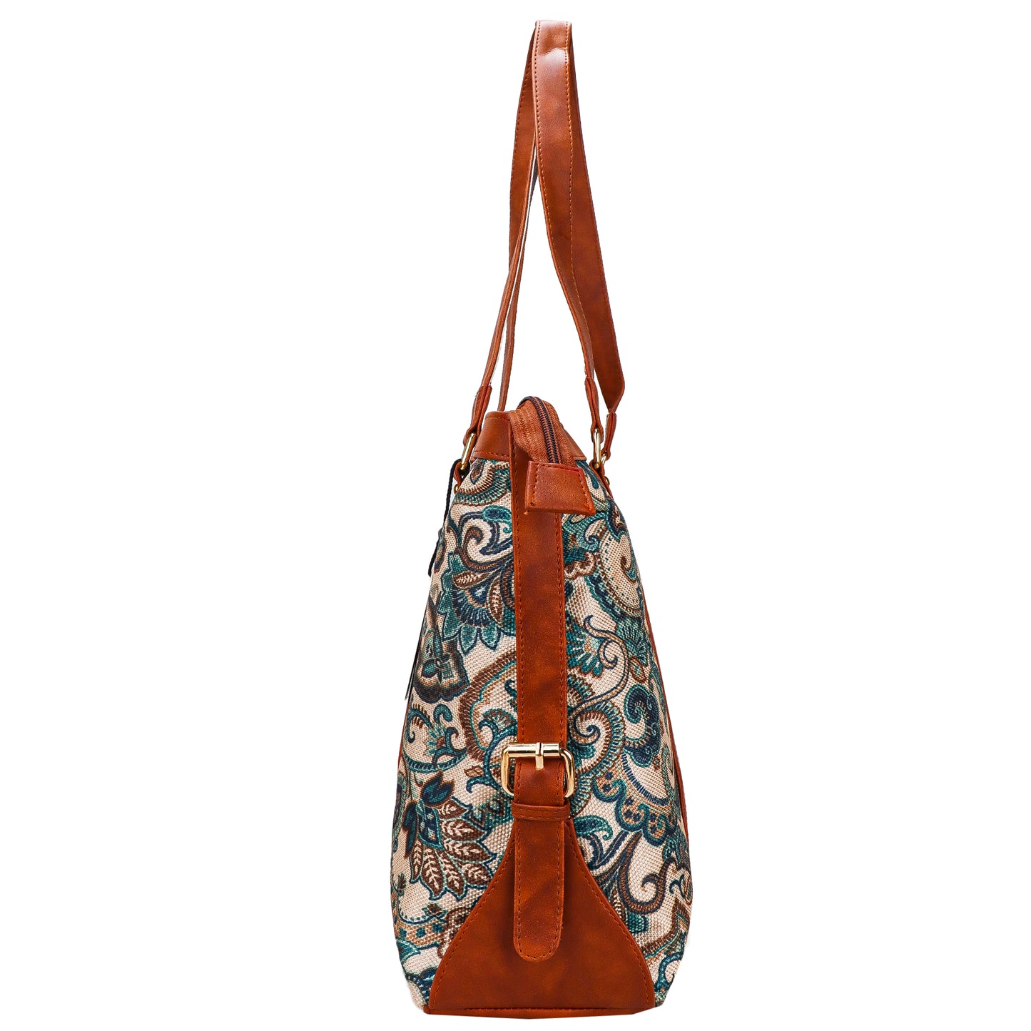 Gardinia Floral Canvas Striped Vegan Leather Tote Bag - Green