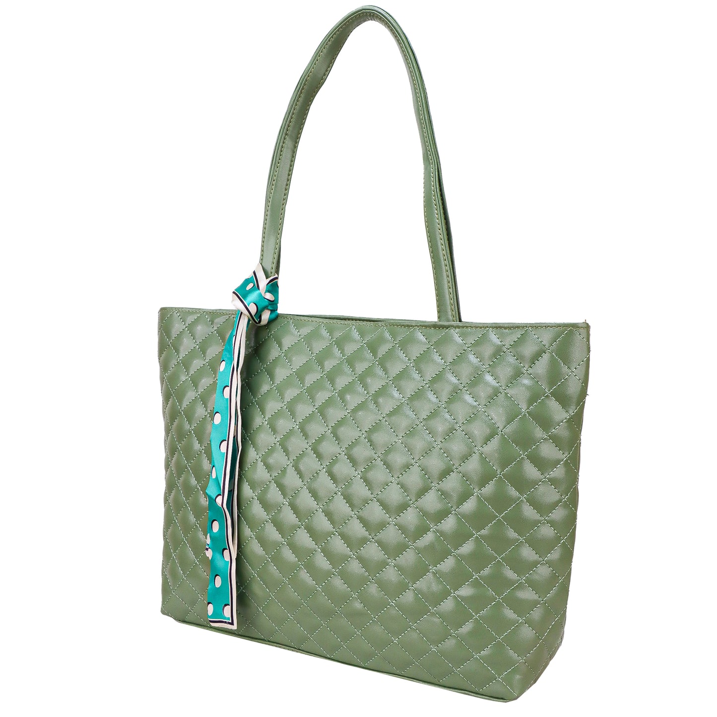 Blossom Vegan Leather Quilted Tote Bag - Green