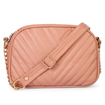 Princess Malibu Vegan Leather Quilted Sling Bag - Peach