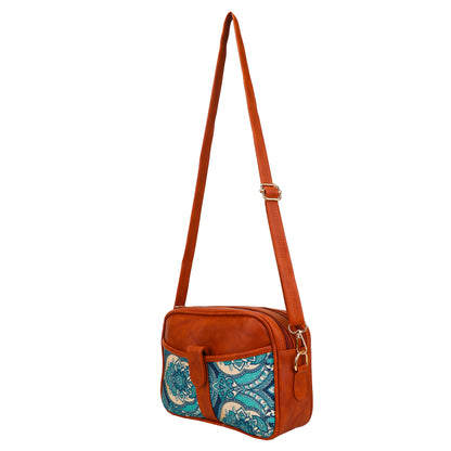 Ms. Elegant Paisley Printed Vegan Leather Sling Bag - Sky Blue