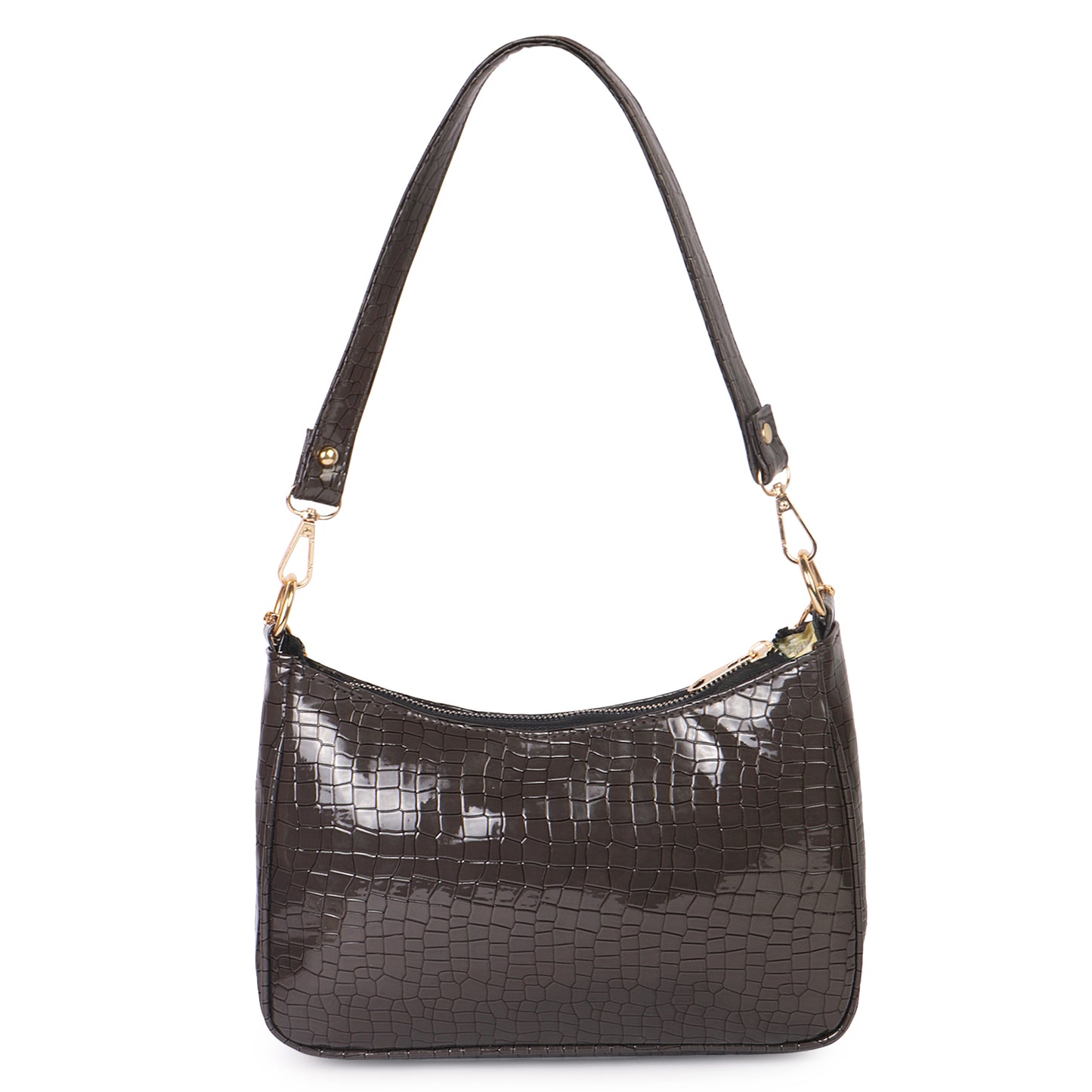 Princess Crescent Vegan Leather Snake Skin Shoulder Bag - Grey