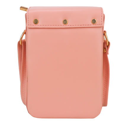 Miss Elona Vegan Leather Vertical Box Sling Messenger Bag - Peach