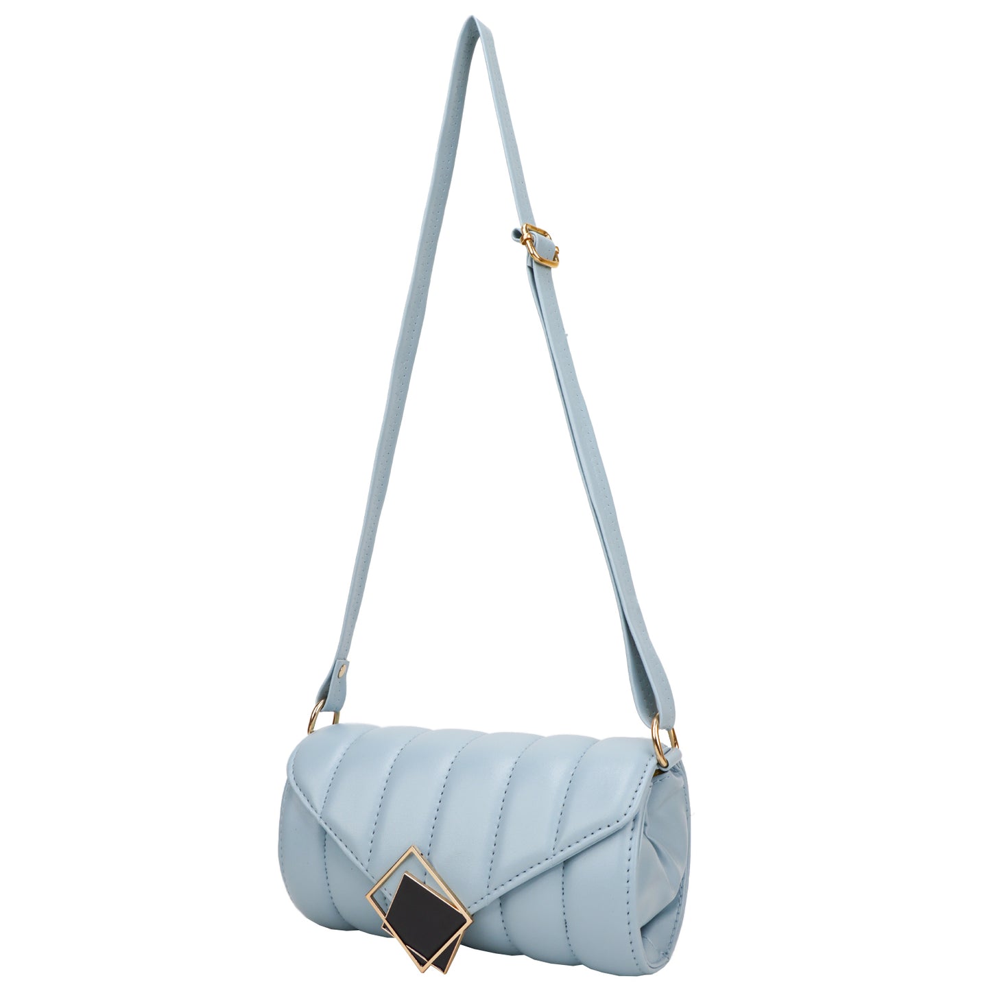 Princess Puffy Vegan Leather Quilted Sling Bag - Blue