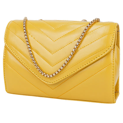 Miss Santorini Vegan Leather Quilted Sling Bag - Yellow