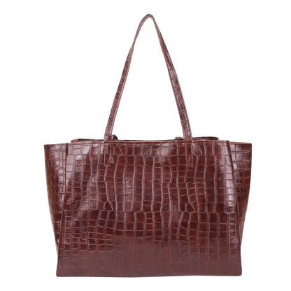 Kroko Vegan Leather 3 Compartment Tote Bag - Brown