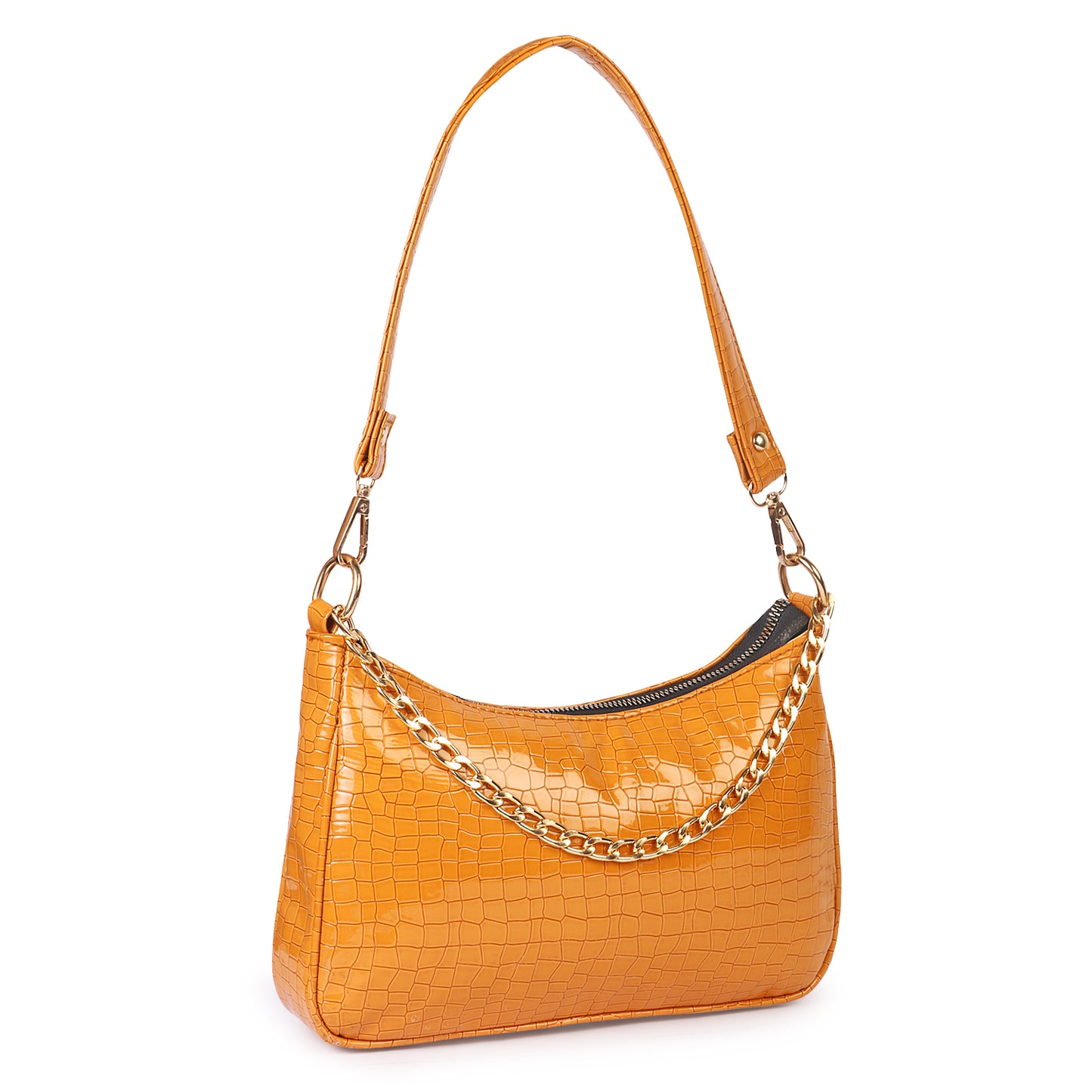 Princess Crescent Vegan Leather Snake Skin Shoulder Bag - Yellow