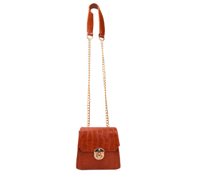 Miss Croco Vegan Leather Animal Skin Sling Bag - Tan