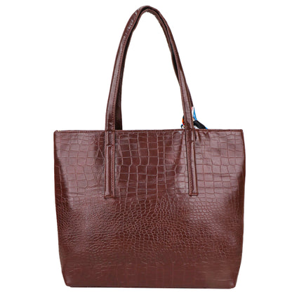 Croco Bloom Vegan Leather Tote Bag - Brown