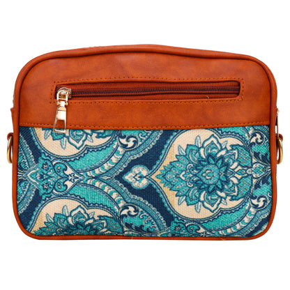 Ms. Elegant Paisley Printed Vegan Leather Sling Bag - Sky Blue