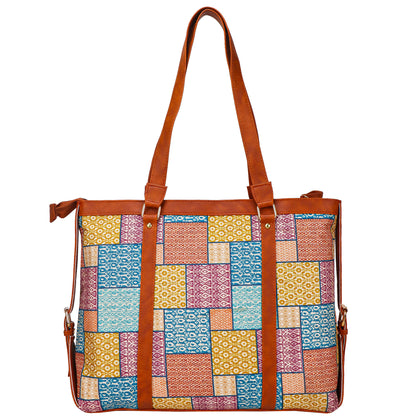 Gardinia Floral Canvas Striped Vegan Leather Tote Bag - Multicolor