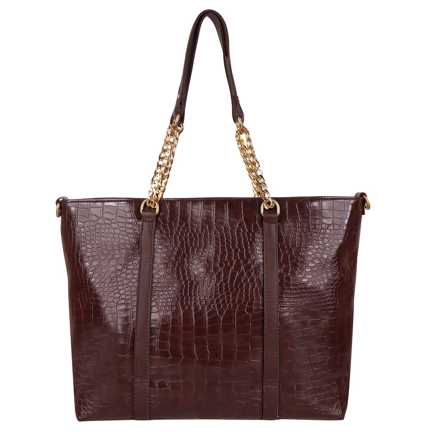 Callista Croco Vegan Leather Tote Bag with Money Pouch - Brown