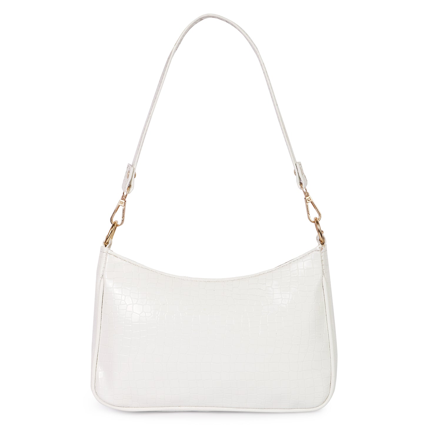 Princess Crescent Vegan Leather Snake Skin Shoulder Bag - White