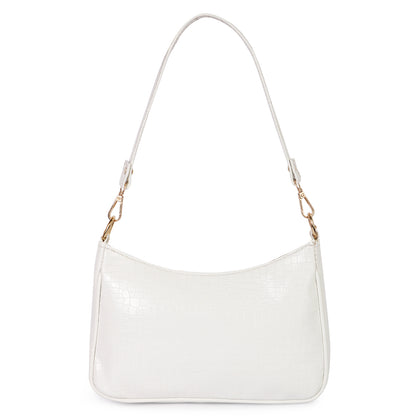 Princess Crescent Vegan Leather Snake Skin Shoulder Bag - White