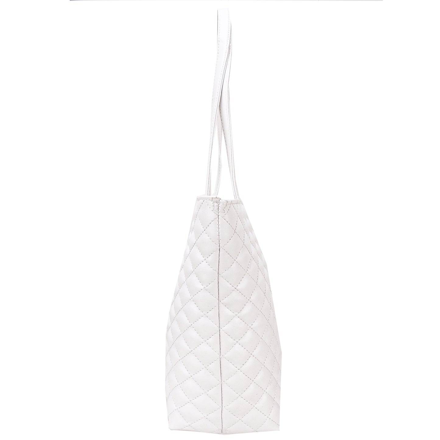 Blossom Vegan Leather Quilted Tote Bag - White