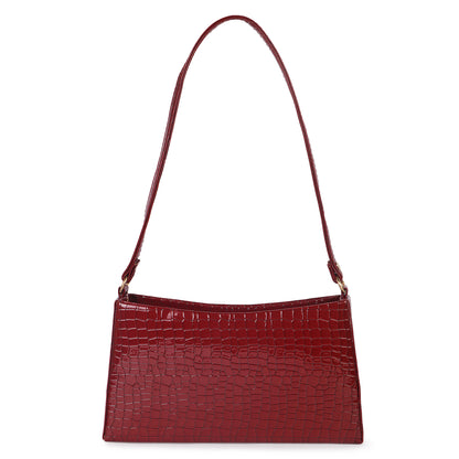 Princess Scarlet Vegan Leather Snake Skin Shoulder Bag - Maroon